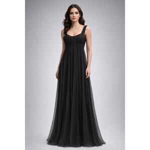 Badgley Mischka Evening Gown Formal Dress Women 4 Black Chiffon Elegant Gala NWT